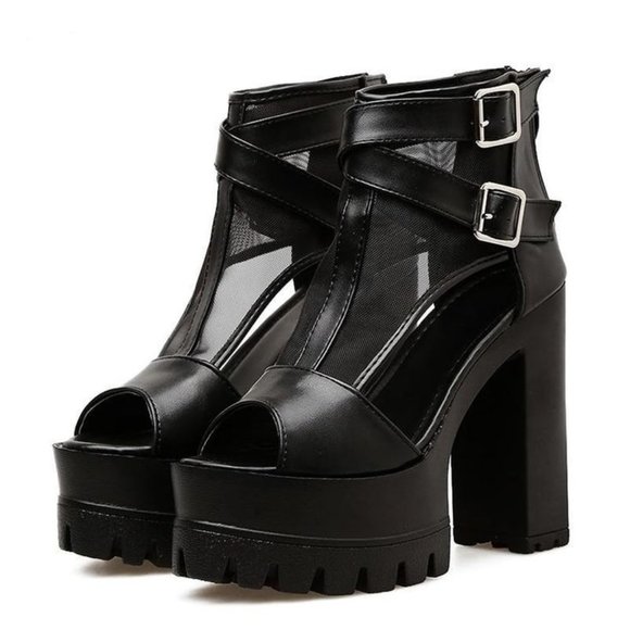 ISO: mesh panel platform heels with buckles - Picture 1 of 2